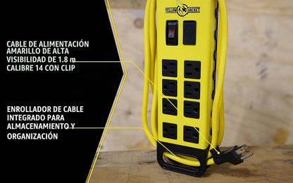Yellow Jacket - Tira protectora de sobretensión de metal, 8-Outlet Power Strip, Amarillo