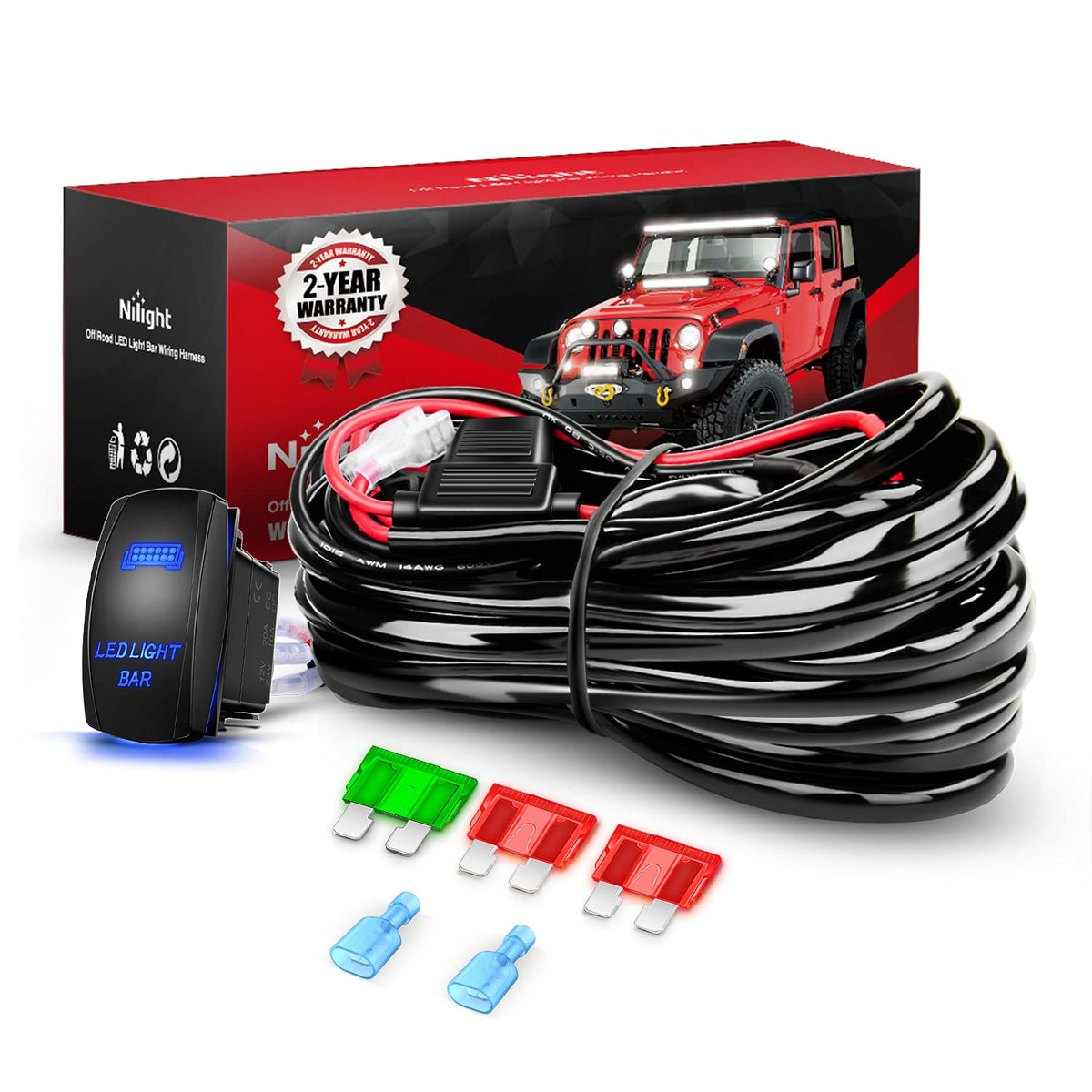 Nilight 250 Conectores de Pala Termorretráctiles 22-10 AWG - 12AWG Wiring Harness Kit-1 Lead