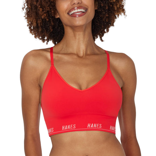 Hanes Hanes - Moves Bralette sin Costuras Escote en triangulo, Paquete de 2 Glimmer Red Bra Mujer
