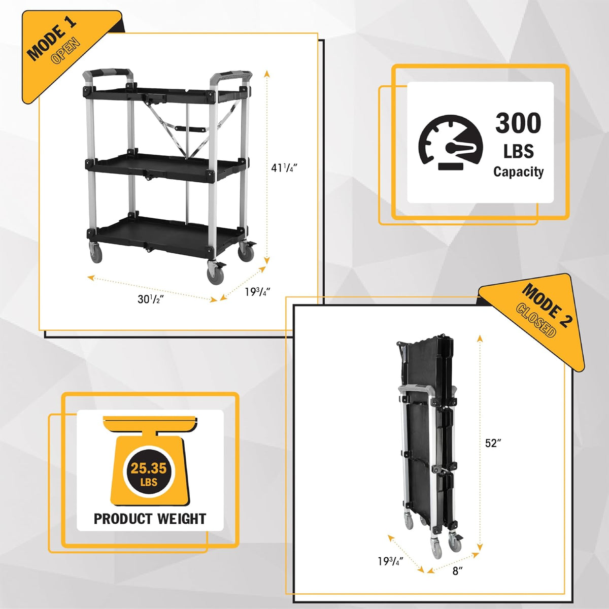 Olympia Tools 85-189 Pack N Roll Carrito de servicio plegable, XL, capacidad de 300 libras, color negro