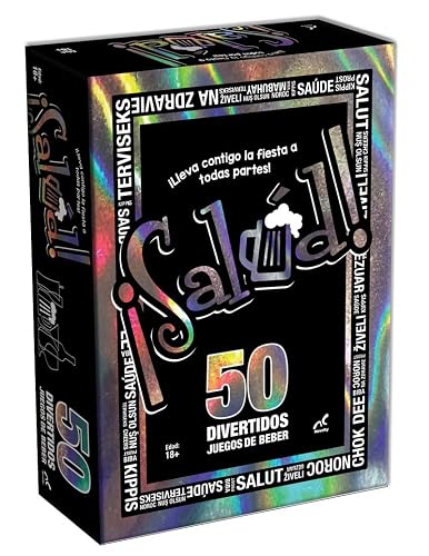 Novelty Corp - ¡Salud! 50 Juegos del Beber, Ideal para Fiestas y Reuniones, Juegos de Mesa para Adultos, Versatilidad y Diversión, Desde ''Yo Nunca'' Hasta Baraja de Póker