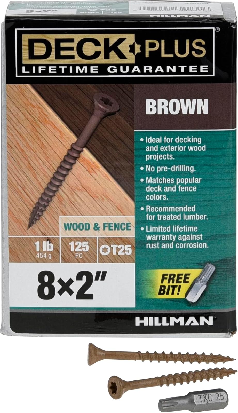Hillman Deck Plus Tornillos para Madera Exterior con Recubrimiento Epóxico - #8 x 2 pulgadas - 1lb Box