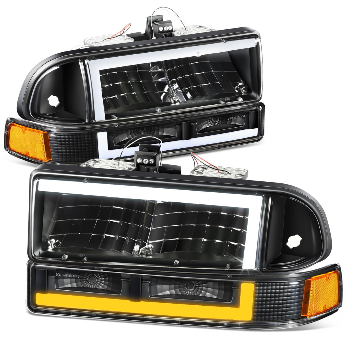 DNA MOTORING - Par de Faros Delanteros Transparentes/Reflector ámbar halógeno/LED compatibles con Blazer 1998-2004 / S10 1998-2004, HL-LB2-S10984P-BK-AM - Black - Amber - LB2-Black Amber
