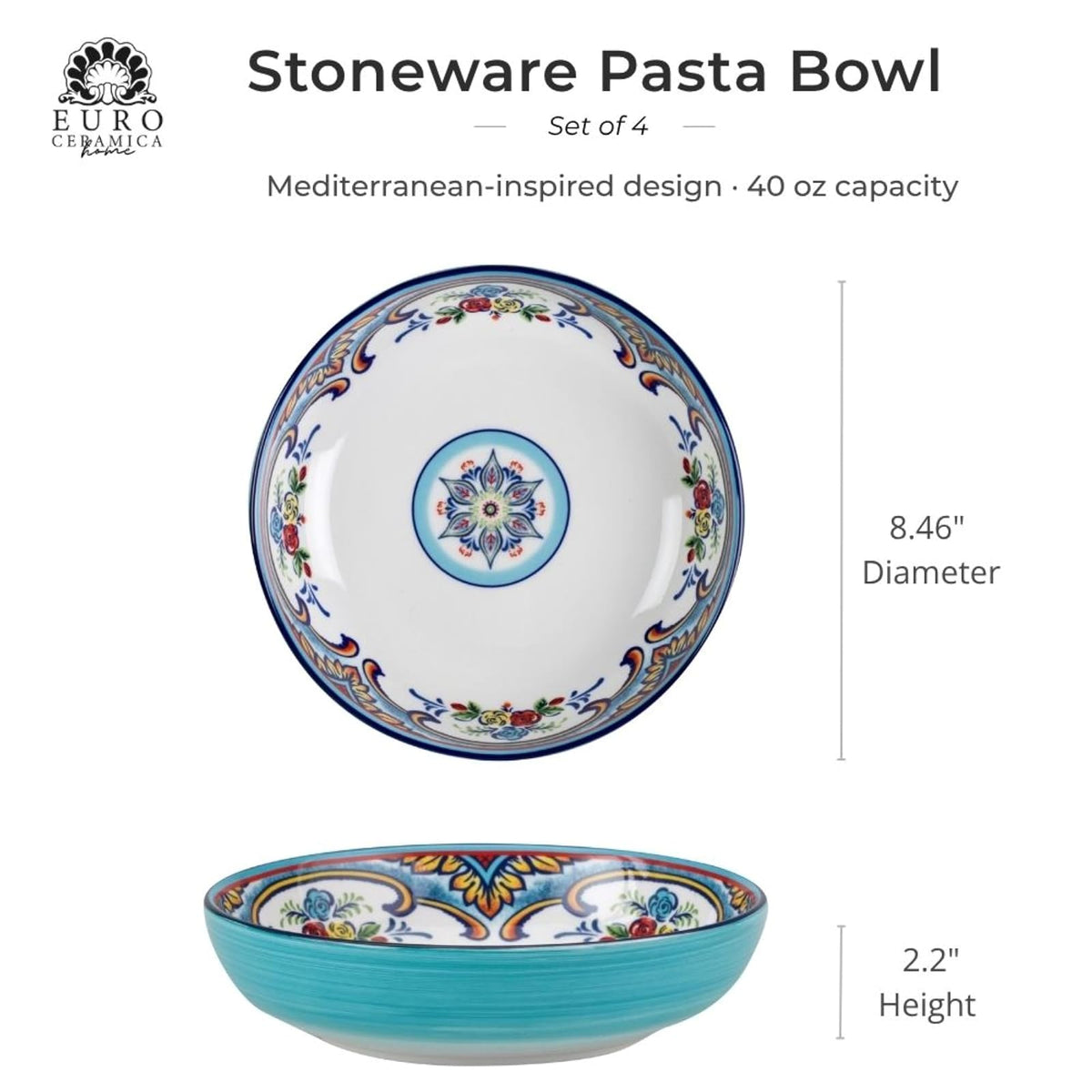 Euro Ceramica Zanzibar Juego de cuencos para pasta de 4 piezas