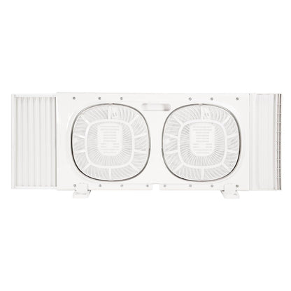 Comfort Zone Living Comfort Ventilador de ventana doble de 9 pulgadas con 2 velocidades y cabezales giratorios individualmente de 180°, visualización extraíble para insectos, ideal para el hogar