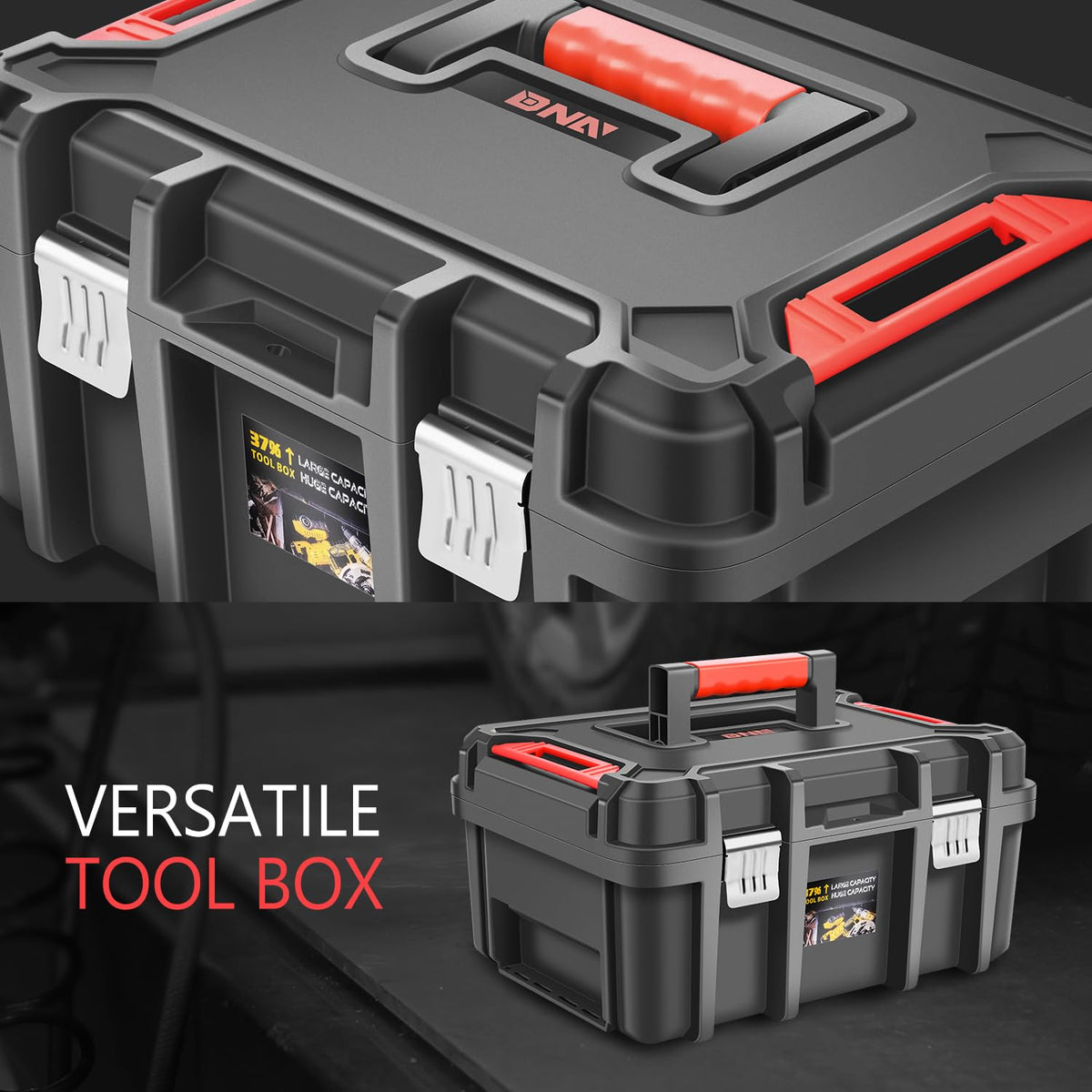 DNA Motoring Juego de 2 Cajas de Herramientas - Caja de Herramientas portátil con Organizador y Cerradura y Bandeja extraíble para Taller, Garaje y hogar, Gran Capacidad, TOOLS-00310