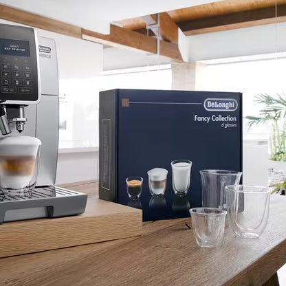 De'Longhi Fancy Collection - Juego de 6 vasos de café expreso con doble pared, diseño de capuchino y latte, transparente