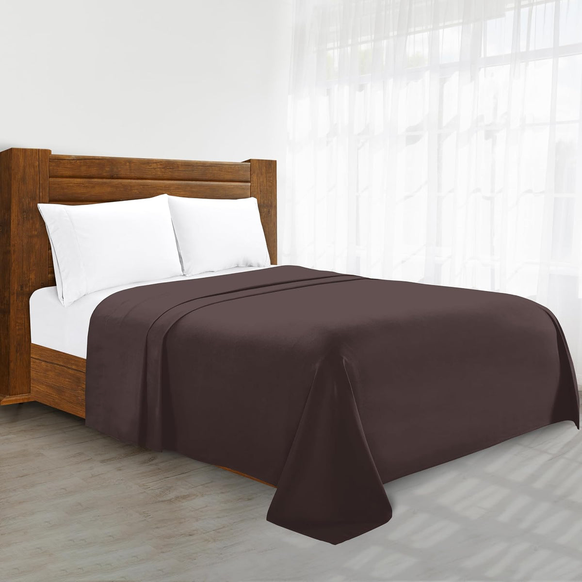 Elegant Comfort Sábana Plana de Microfibra de Lujo - California King - Marrón Chocolate