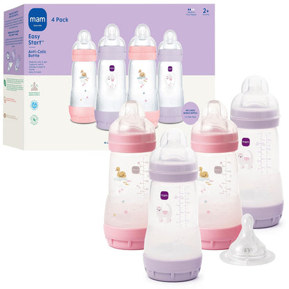 MAM Biberón Anticólico Fácil Inicio, 9 oz, Flujo Medio - Iris & Fairy Dust - 5 Count (Pack of 1)