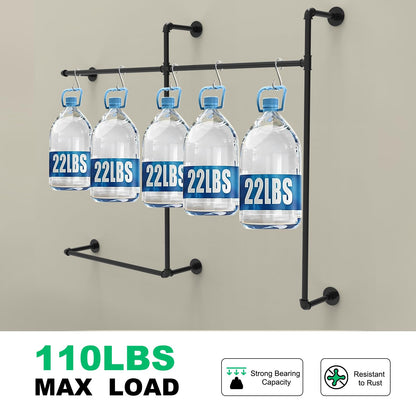 FAHKNS Perchero Industrial con 3 Varillas Colgantes | Soporte pared, tubo grueso, carga 200 lb, recámara, lavadero, clóset