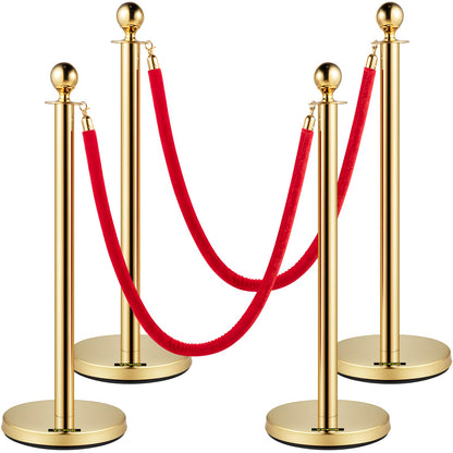 VEVOR Kit de 6 Postes Guía con Cuerdas de Terciopelo, Color Oro, 95 cm - Base de metal - Oro - 4Pcs 2Rope