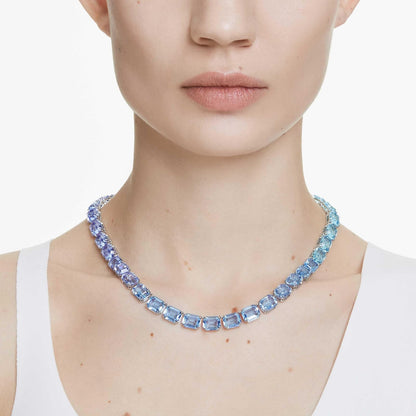 Collar Swarovski Millenia, corte octágono, degradado de color, azul, acabado rodio, Una talla, Cristal, Cristal
