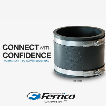 Fernco P1056-150/125 - Acoplamiento flexible de tubería de PVC de hierro fundido, conexiones de plomería de plástico o acero, 1-1/2" x 1-1/4", negro