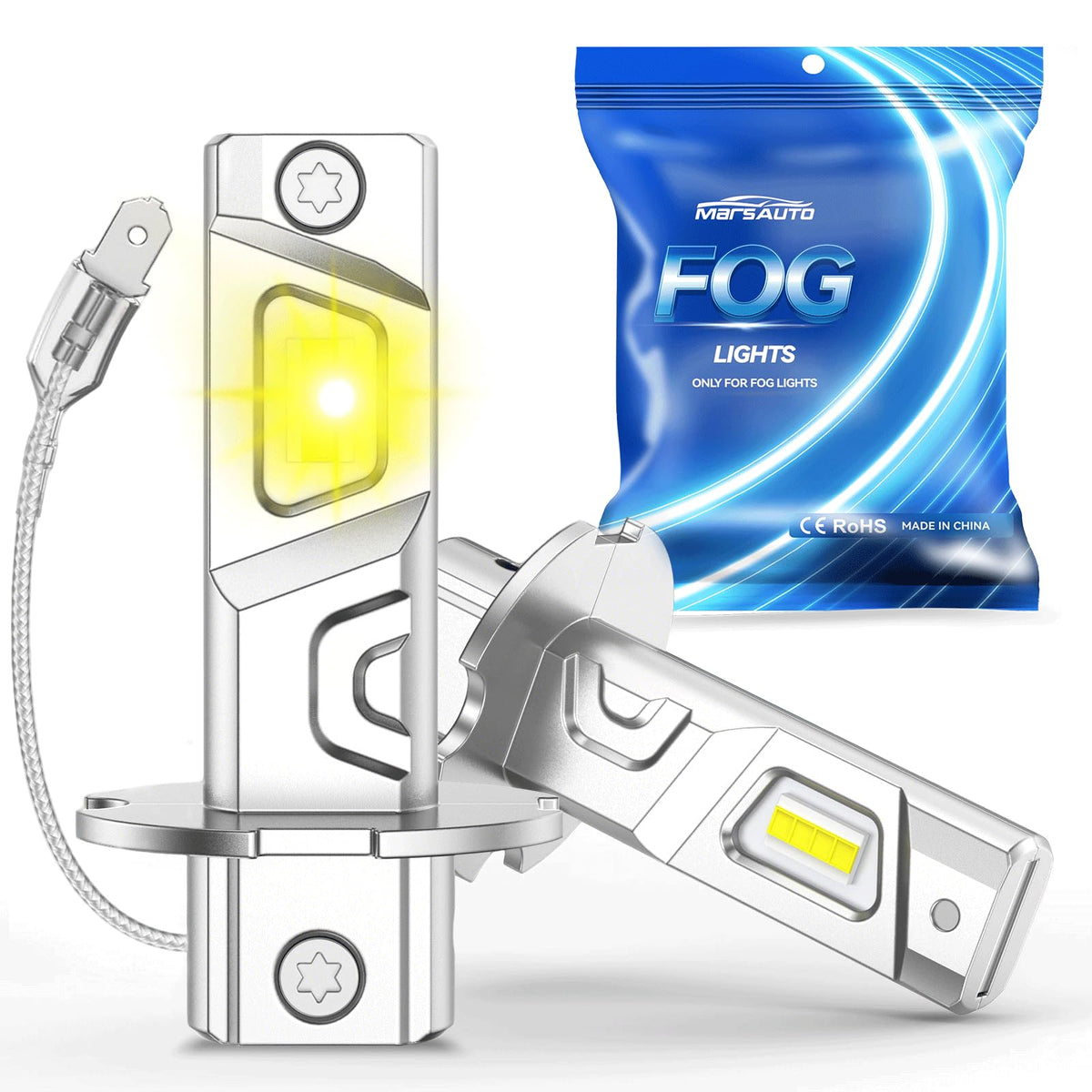 Marsauto Bombilla LED H3 Antiniebla Ámbar 12000 Lm | 50000 horas, luz ámbar 3000K, más brillante, fácil instalación