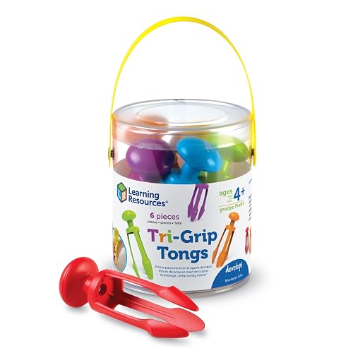 Learning Resources 3 Prong Tong, Pinzas de Agarre de Lápiz, Contenedor Sensorial, Juguete de Motricidad Fina, Juego de 6 Piezas, Mayores de 4 Años