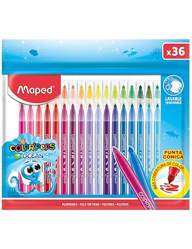 Maped Plumones Ocean Con Punta Conica, incluye 36 piezas