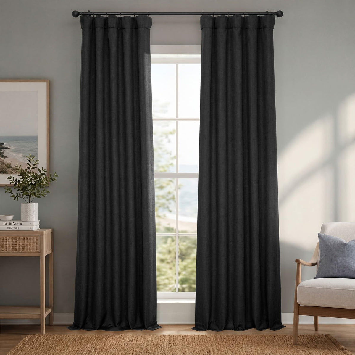 Half Price Drapes Cortina de Lino Sintético para Oscurecer - 127An x 213.4Al cm (1 Paneles) - negro