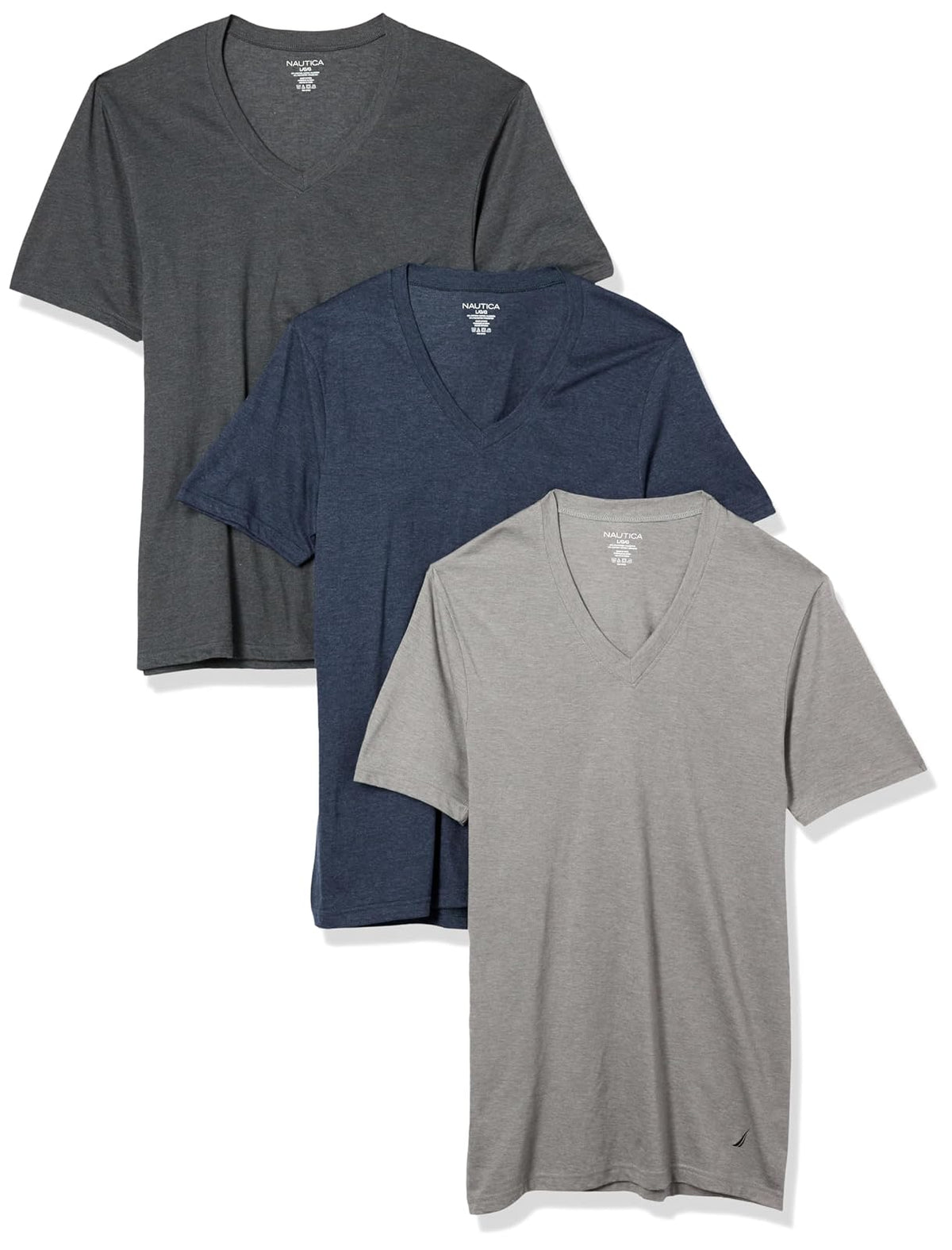 Nautica Paquete de 3 Camisetas con Cuello en V Jaspeado CamisetaHombre