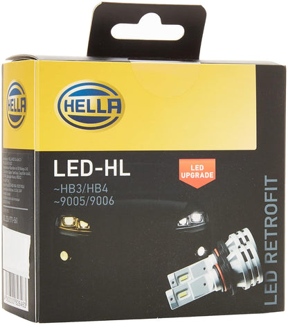 Hella 226971561 Set de 2 Focos LED Retrofit 9005 9006 Luz Blanca de 6500K Plug & Play Ventilador Integrado 12V 24W