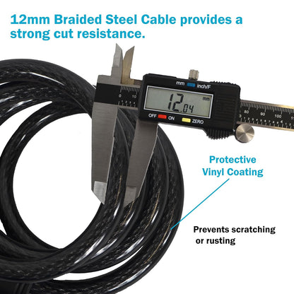 Lumintrail - Candados para bicicleta de 4 pies, paquete de 2 unidades resistentes antirrobo con combinaciones, bloqueo de cable de bicicleta con soporte de montaje (2 unidades, negro)