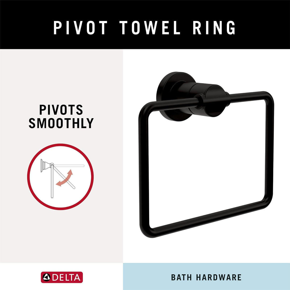 Delta Nicoli (1 Unidad), Soporte para Toallas de Mano, Color Negro Mate, para baño, Pared, Soporte Cuadrado para Toallas, Colgador de Toallas de baño, Accesorios de baño, NIC46-MB