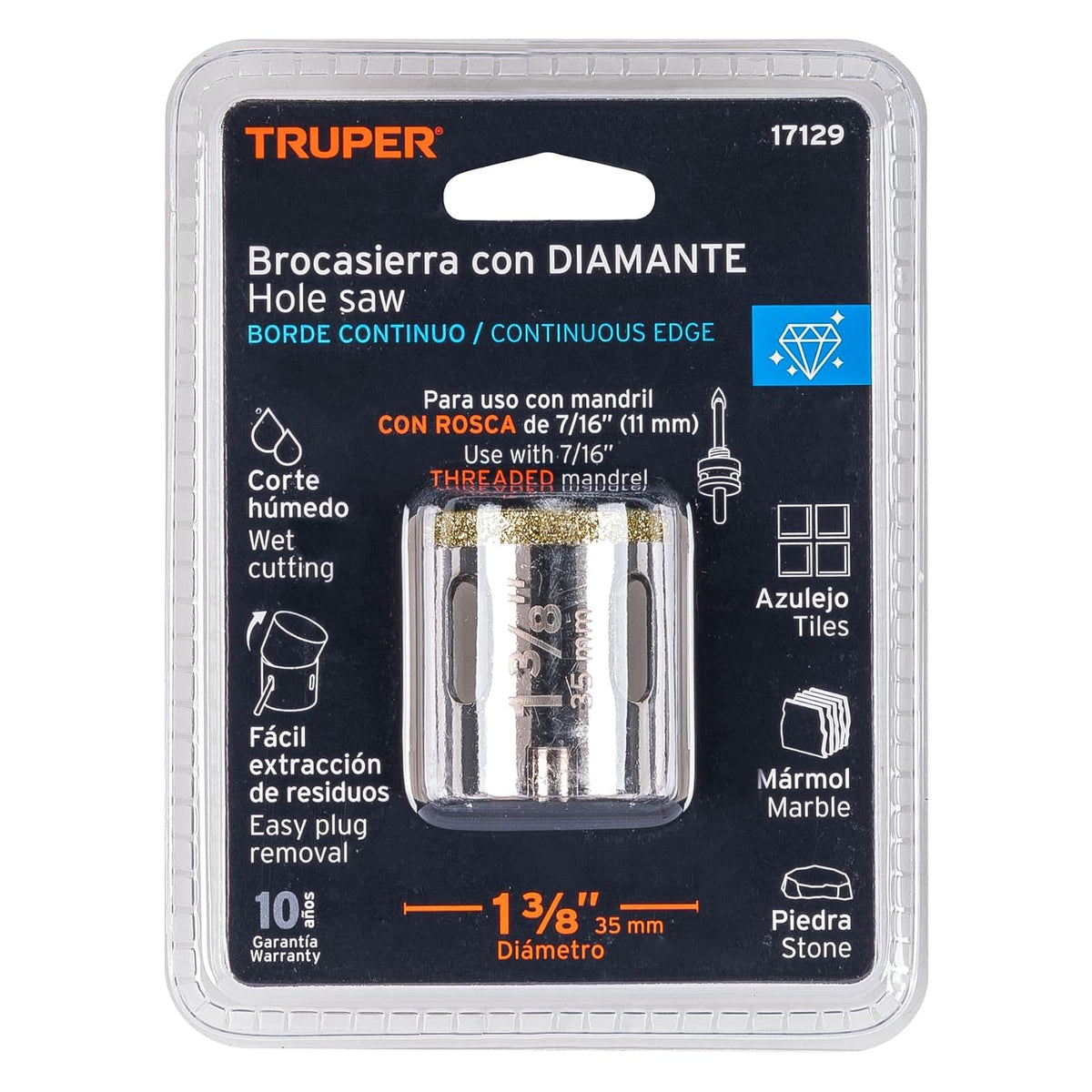 Truper COAZ-1-3/8, Cortacírculo borde continuo con diamante, alto rendimiento 1 3/8"