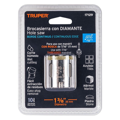 Truper COAZ-1-3/8, Cortacírculo borde continuo con diamante, alto rendimiento 1 3/8"