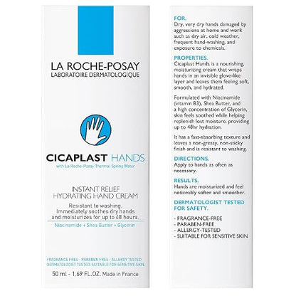 La Roche-Posay Cicaplast Crema de Manos Calmante, Hidratante y Protectora, Repara la Barrera Cutánea, con Niacinamida y Glicerina, Acabado no Graso, 50 ml
