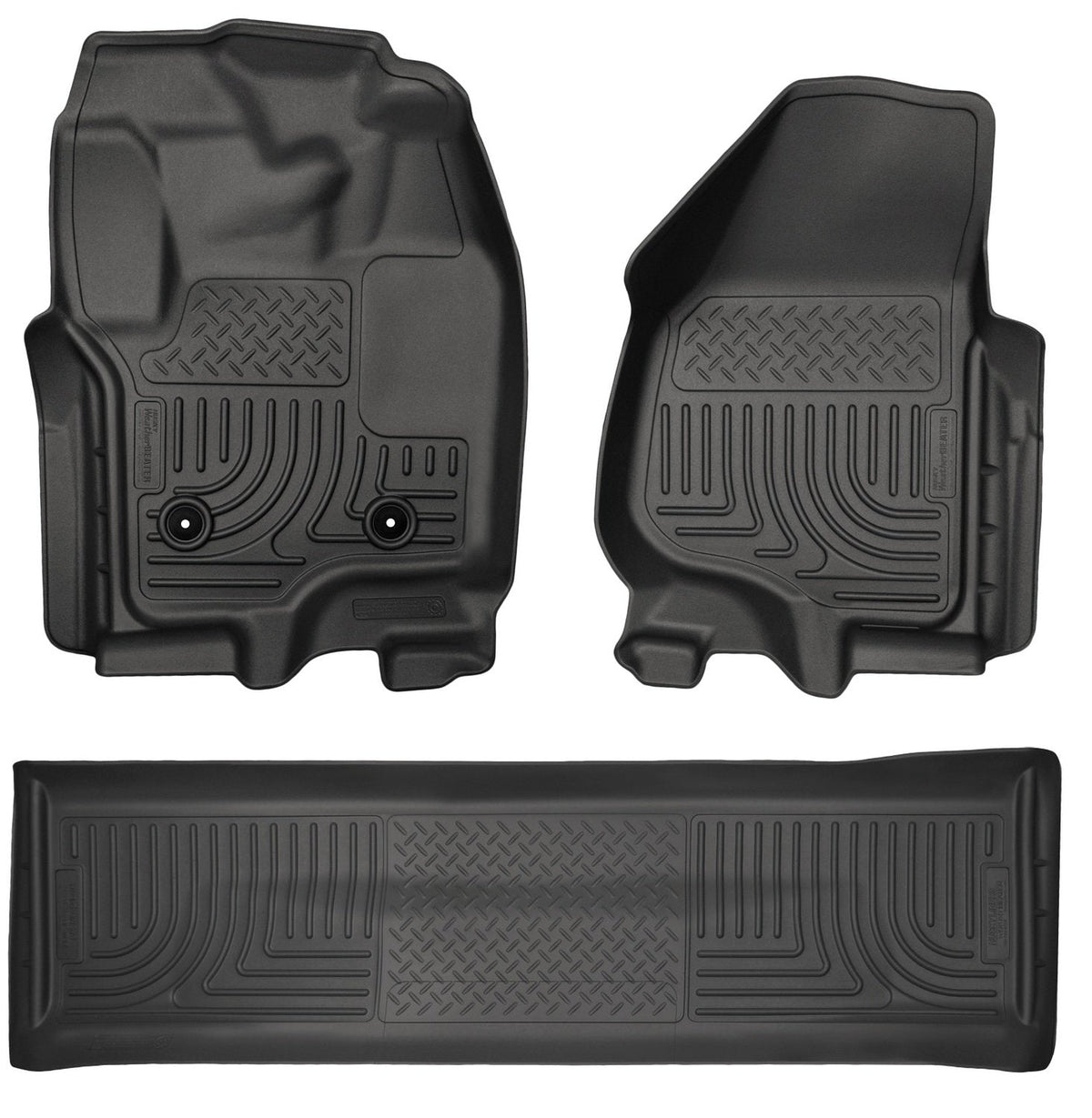 Husky Liners Weatherbeater - Alfombrillas para piso | Se adapta a Ford F-250/F-350 2012-2016 Crew Cab con respaldo lateral del conductor y sin cambio de caja de transferencia manual, fila delantera y - Cabina de tripulación - Weatherbeater Front & 2nd Sea
