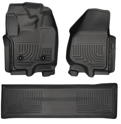 Husky Liners Weatherbeater - Alfombrillas para piso | Se adapta a Ford F-250/F-350 2012-2016 Crew Cab con respaldo lateral del conductor y sin cambio de caja de transferencia manual, fila delantera y - Cabina de tripulación - Weatherbeater Front & 2nd Sea