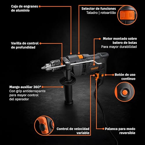 Truper Industrial ROTO-1/2N9, Rotomartillo/destornillador 1/2", 800W