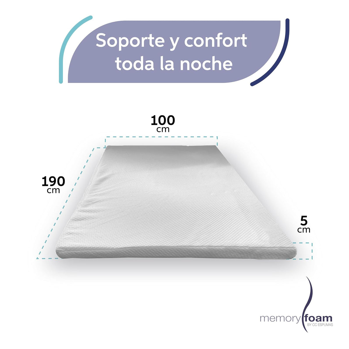 Memory Foam | Colchoneta Individual - Sobrecolchón Blanca - Hipoalergénica, Anti caros, 100