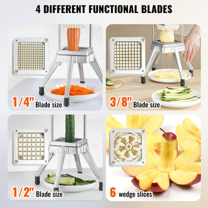 VEVOR - Picador comercial de verduras con 4 cuchillas de repuesto, cortador de patatas francesas de acero inoxidable y cortador de frutas para restaurantes y cocina casera
