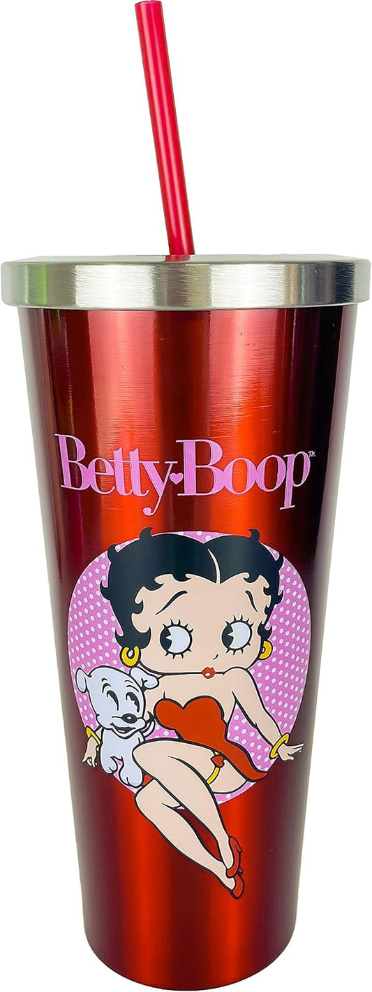Spoontiques Betty Boop - Vaso de acero inoxidable con popote, vaso de acero inoxidable, 24 onzas