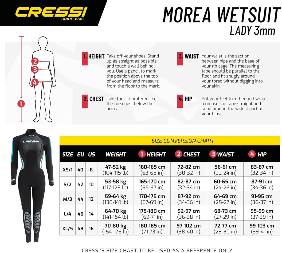 Cressi Morea - Traje de Neopreno para Mujer Completo de 3 mm, en Neopreno de Alta Elasticidad, Calidad Cressi Desde 1946