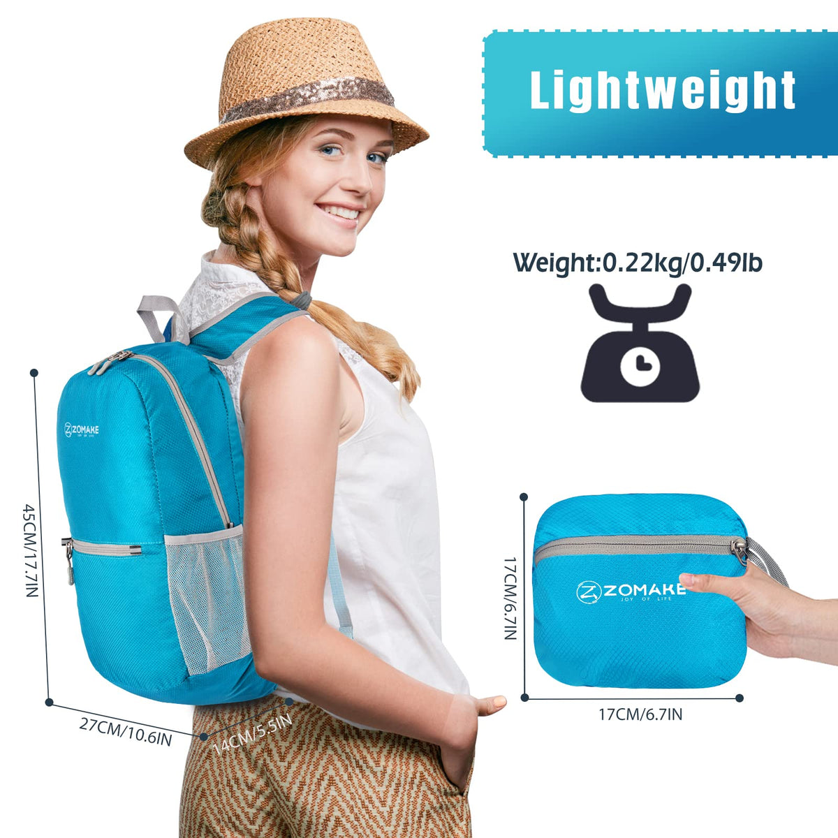 ZOMAKE Ultra Lightweight Hiking Backpack 20L, Packable Small Backpacks Water Resistant Daypack for Women Men