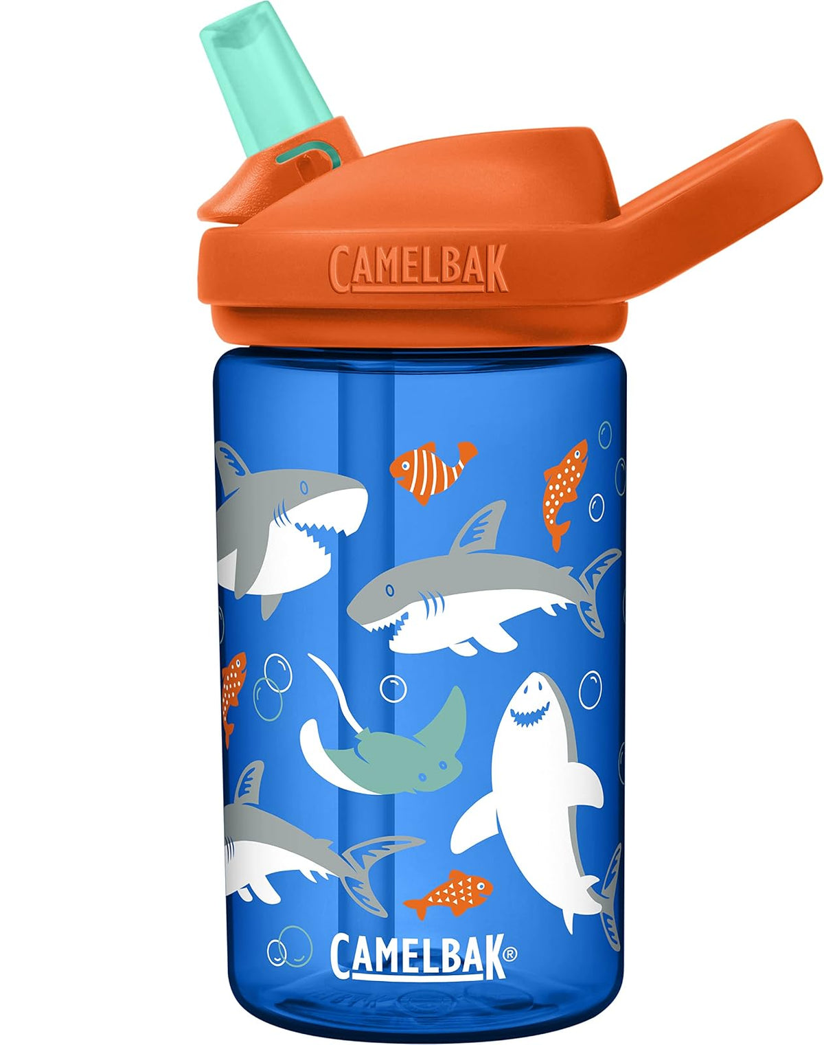 CamelBak Eddy+ Botella de Agua Infantil 414 ml con Popote, Sirenas Mágicas - Sharks - Botella de agua