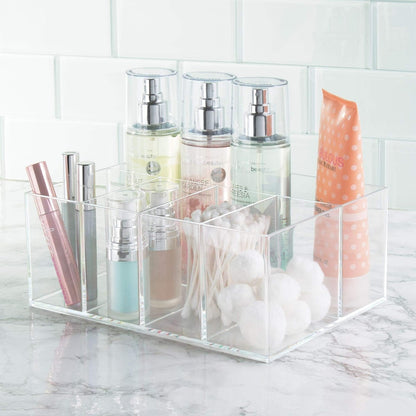 InterDesign Cabinet to Hold Makeup Beauty Products Hair Accessories – 5 Compartments, Clear Clarity Cosmetic & Vanity Organizer, 5 Section, White