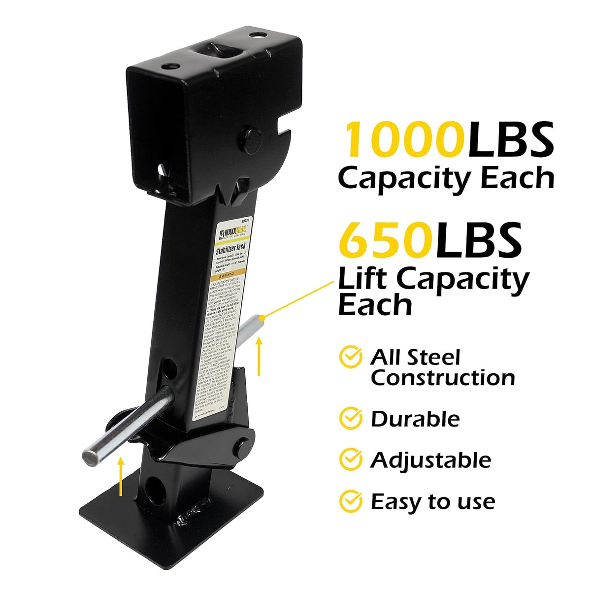 MaxxHaul 50970 - Gatos estabilizadores telescópicos para Remolque, Accesorios para Caravana, 1000 Libras, Capacidad Cada uno de 12 a 18 Pulgadas, Juego de 2