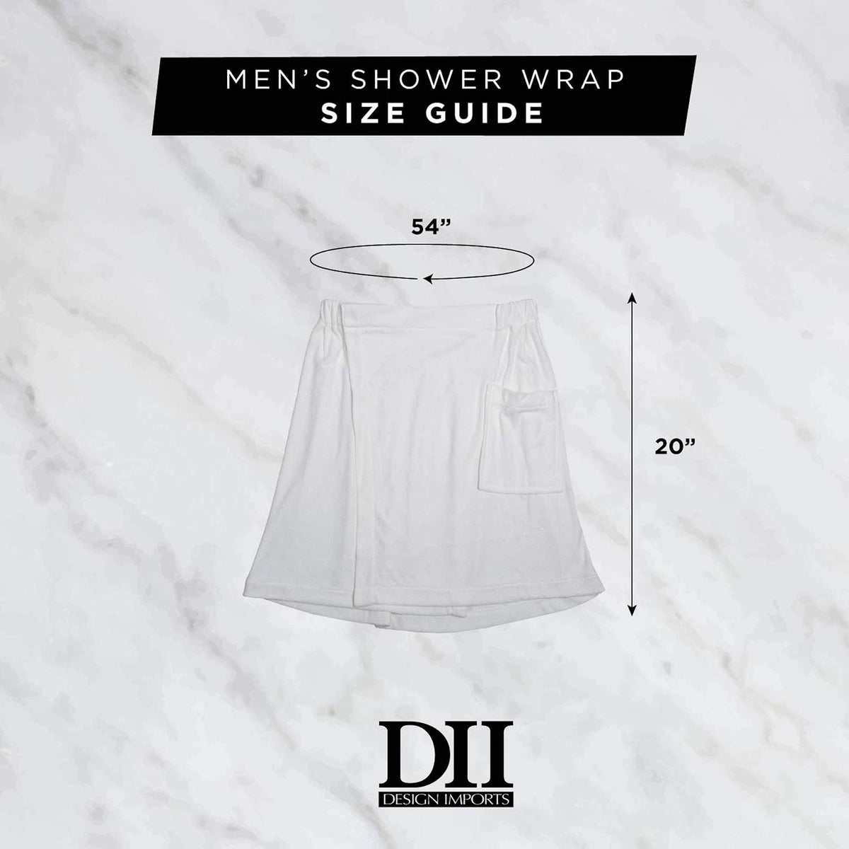 DII - Colección de Envoltura de Ducha de Rizo para Hombre, Cierre Ajustable y Bolsillo, 54 x 20 Pulgadas, Color Negro