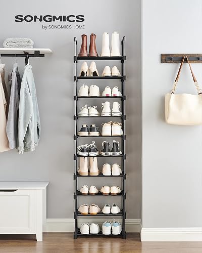 SONGMICS Zapatero de Metal de 10 Niveles, diseño Personalizable, Ahorro de Espacio y Estante versátil, para Sala de Estar, Dormitorio, Negro MLSA25BK
