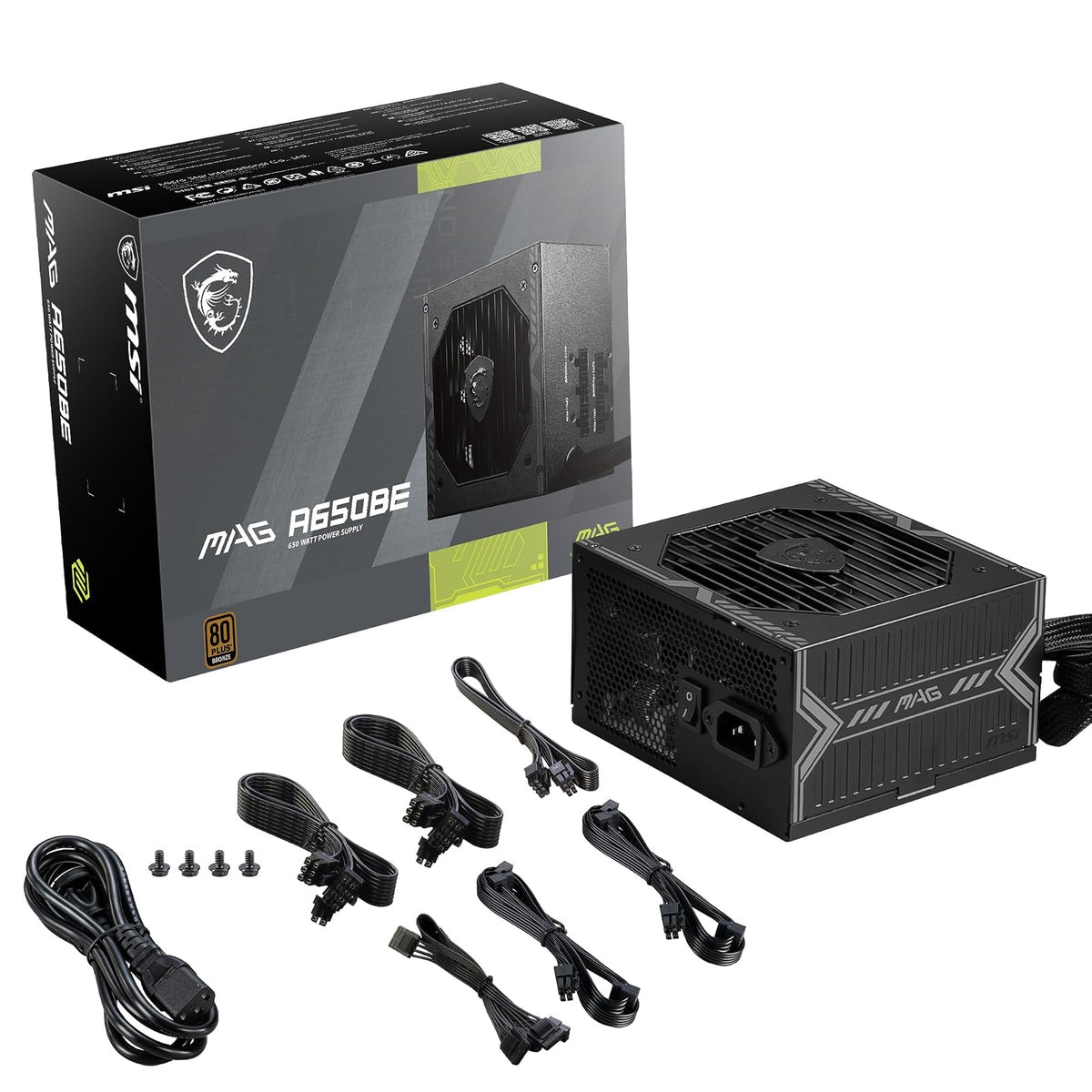 MSI mag A650BE Fuente de alimentación para Juegos - 80 Plus Bronze Certified 650W - Semi-Modular - Fuente ATX de bajo Ruido