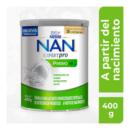 NAN Expert Pro Prebio AE Fórmula para Lactantes a Partir del Nacimiento, de 0 a 6 meses, con Prebióticos y DHA-ARA Lata 400 g
