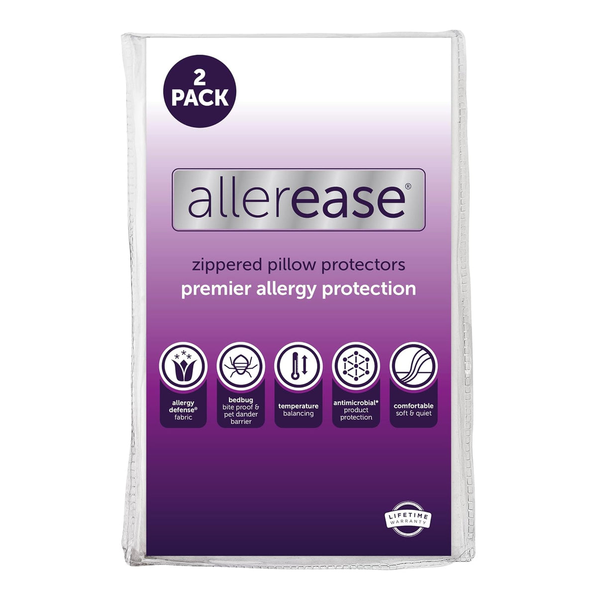 Juego de 2 Protectores de Almohada King AllerEase – Equilibrio de Temperatura, Recomendado por alergólogos, Transpirables, Protectores con Cierre