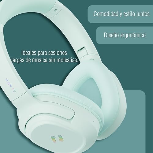 havit H612BT Pro Audífonos Inalámbricos Over-Ear, Ice Mint | Audífonos over-ear inalámbricos. Batería 40h, BT 5.3, baja latencia 60ms, micrófono y aislamiento pasivo. Ice Mint.