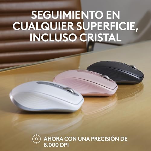Logitech MX Anywhere 3S Compact Mouse inalámbrico, Desplazamiento Veloz en Todos Lados, dpi 8K, silencioso, Botones programables, USB C, Bluetooth, Windows PC, Linux, Chrome, Mac - Rosa