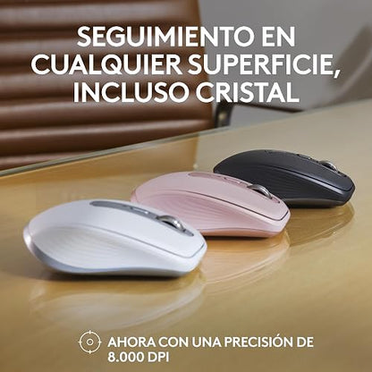 Logitech MX Anywhere 3S Compact Mouse inalámbrico, Desplazamiento Veloz en Todos Lados, dpi 8K, silencioso, Botones programables, USB C, Bluetooth, Windows PC, Linux, Chrome, Mac - Rosa