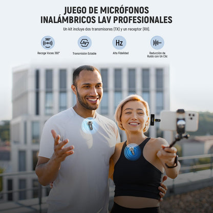 NEEWER Sistema Micrófono Inalámbrico Lavalier, 1 Receptor USB C con Adaptador OTG y 2 Transmisores Condensador Omnidireccionales con Cancelar Ruido Compatible con iPhone 16 Pro MAX S24 Ultra, KM23