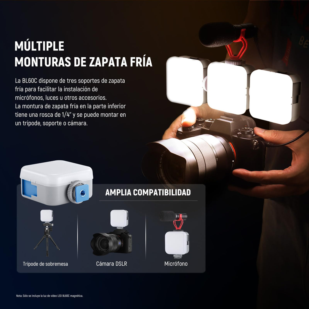 NEEWER Básico Luz Vídeo RGB Magnética Mini Luz Cámara 360° Todo Color CRI96+ 2500-9000K 18 Escenas 3 Zapatos Fría y 1/4" 2000mAh Portátil Recargable para Selfie/Trípode Fotografía Iluminación, BL60C