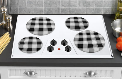 Reston Lloyd Buffalo Check - Juego de 4 fundas para quemadores eléctricos, 25,4 cm y 20,3 cm, negro/blanco